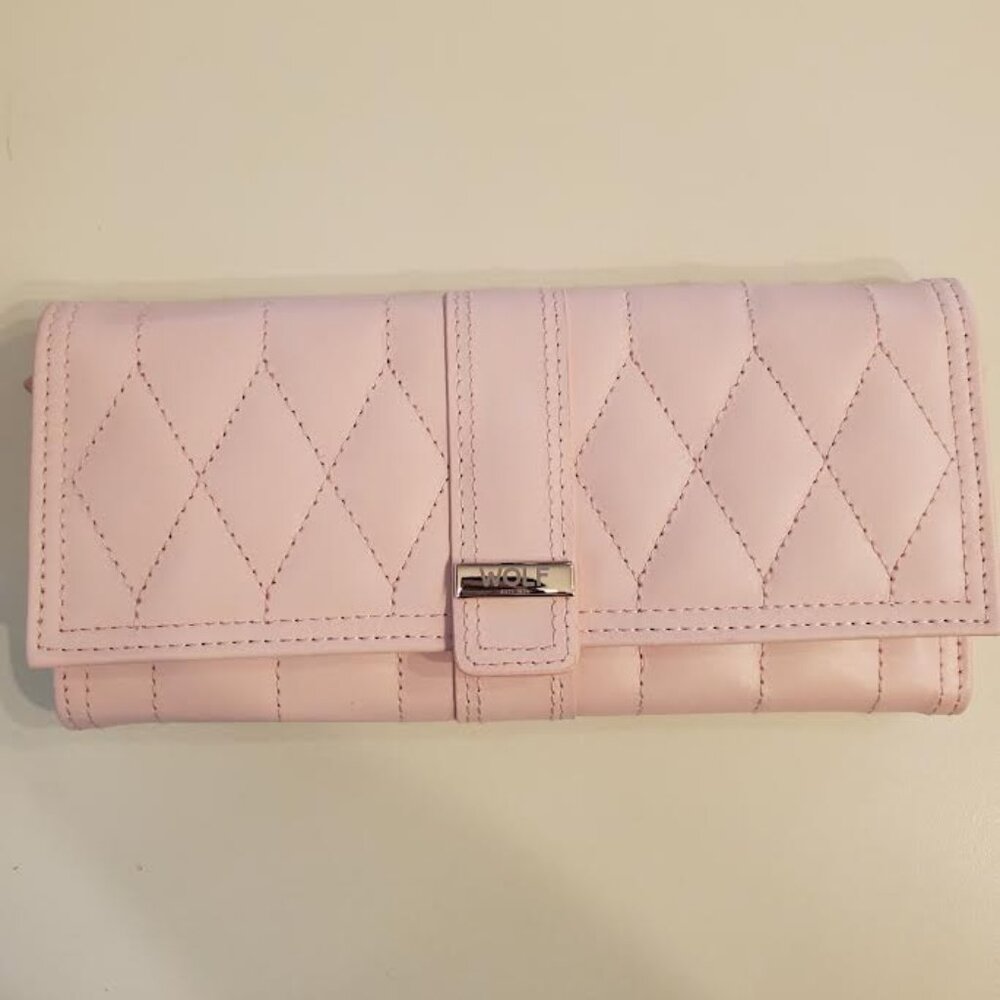 WOLF Quilted Pink Leather Travel Jewelery Roll - New-Wallet Style